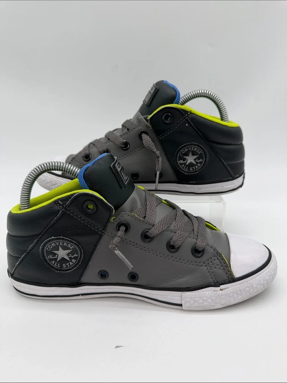 Converse Chuck Taylor All Star Youth Sz 4 Static Mid Sneaker Gray Black Leather